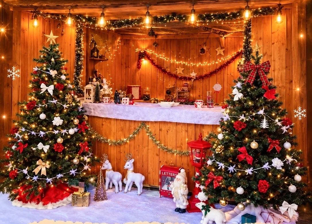 Décor de chalet de Noël pour les séances photo de Noël à Yvetot — Humanimal Photographie